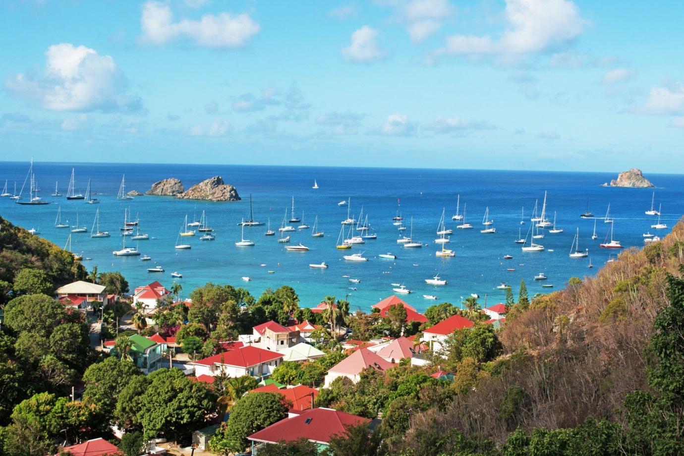 View of the Gustavia harbour of Gustavia from Corossol