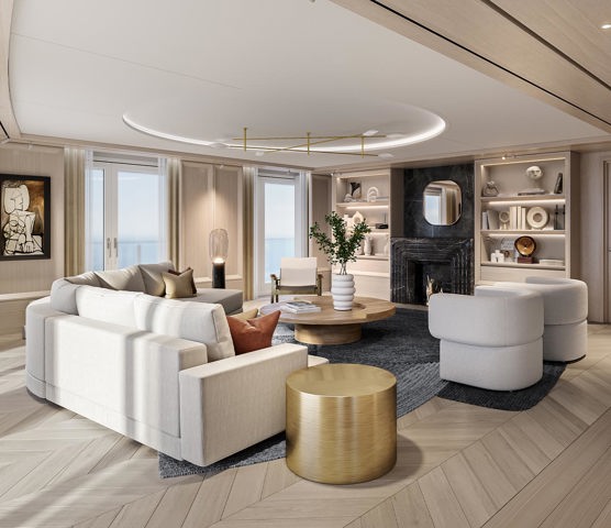 Spacious living area of Regent Suite onboard Grandeur