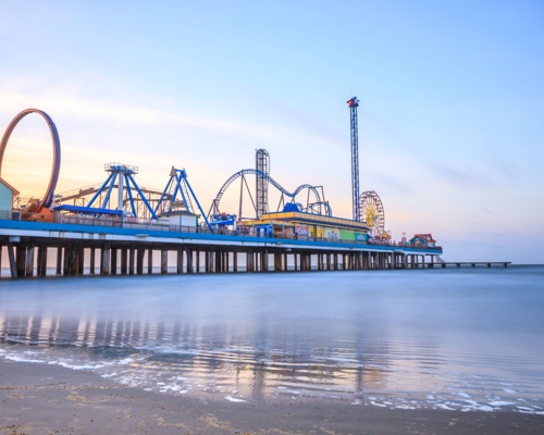 Galveston, USA.Transfer to  Houston, USA. Fly to UK