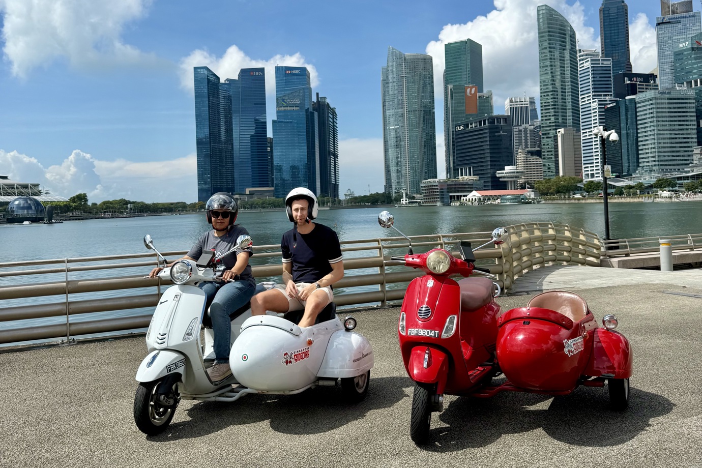 Dan in a Vintage Vespa Sidecar